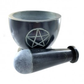Black stone mortar with Pentacle