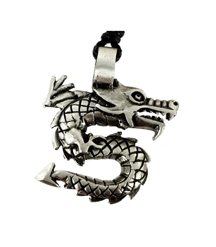 Dragon. Pewter pendant with cord