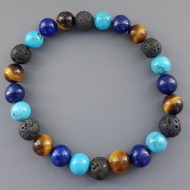 Triple Balancing Bracelet. Lapis Lazuli, Lava, Tiger Eye and Blue Howlite