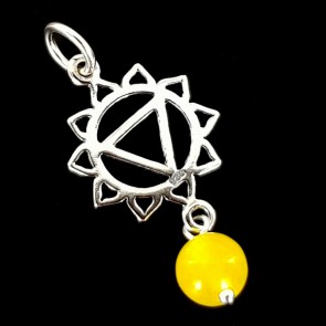 Solar Plexus Chakra symbol pendant. Silver with Yellow Agate