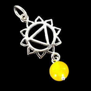 Solar Plexus Chakra symbol pendant. Silver with Yellow Agate