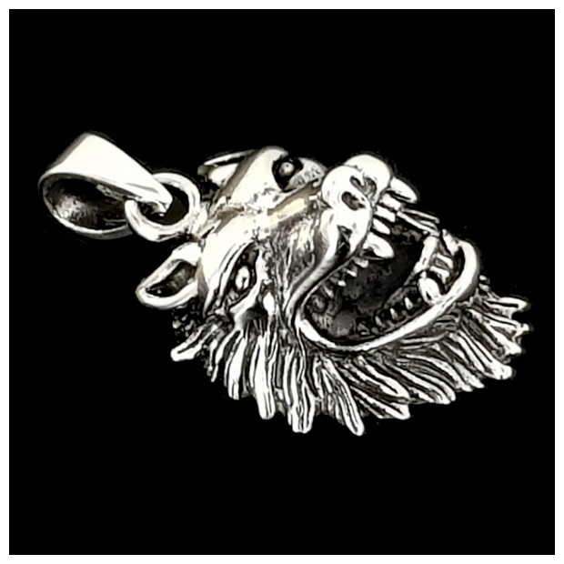 Wolf Head. Sterling silver pendant