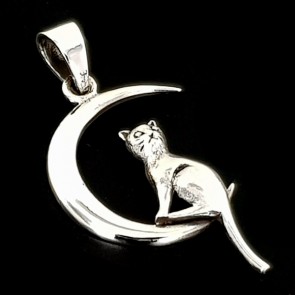 Cat in Moon. Silver pendant