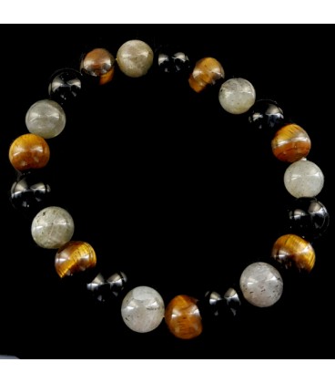 TRIPLE FORCE AND PROTECTION: Tiger's eye, Onyx and Labradorite Magic Bracelet.