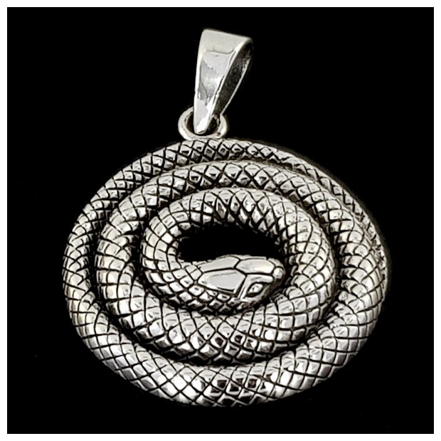 Serpent in Spiral. Sterling silver pendant