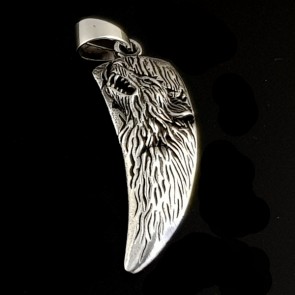 Wolf Head in Fang. Sterling silver pendant